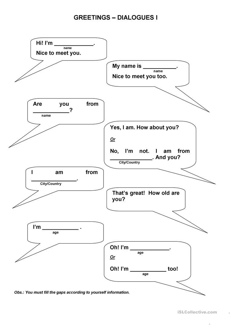 30 Conversation Worksheets English For Grade 1