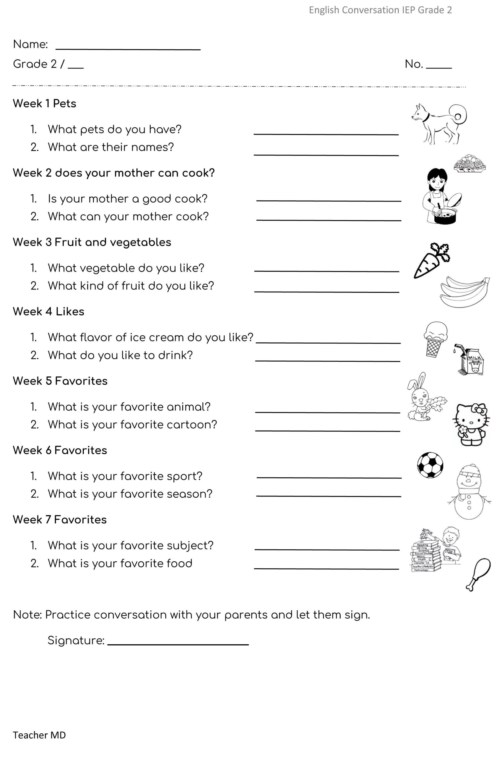 30 Conversation Worksheets English For Grade 1