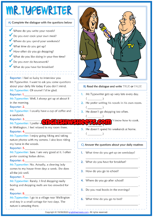 30 Conversation Worksheets English For Grade 1