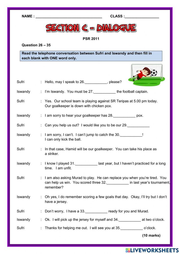 30 Conversation Worksheets English For Grade 1