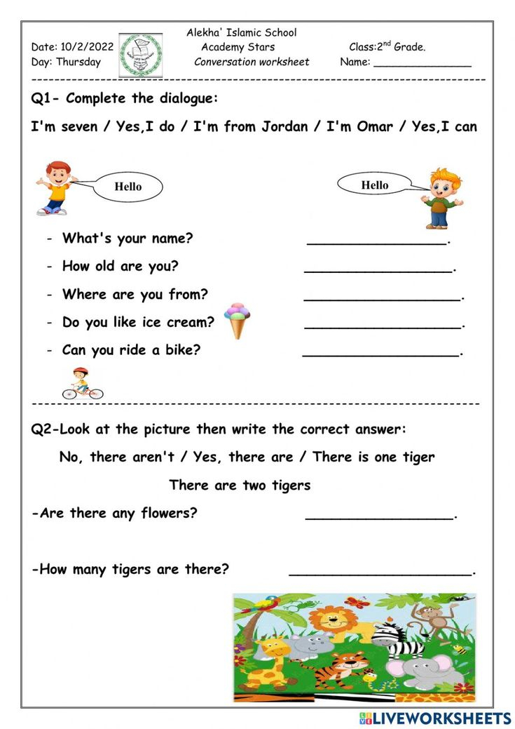 30 Conversation Worksheets English For Grade 1