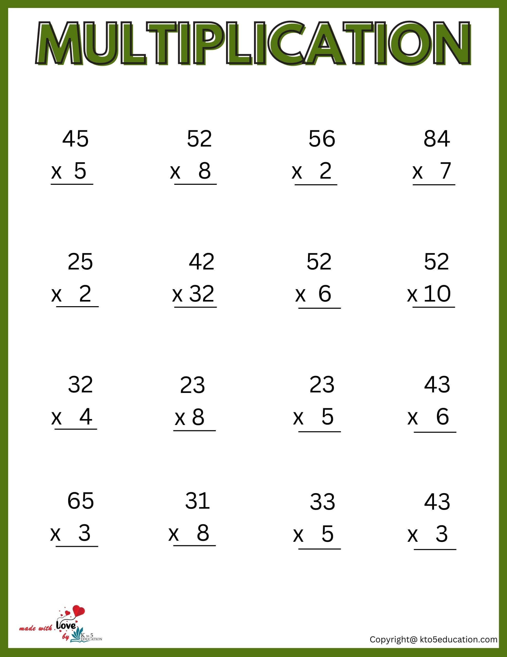 30 Multiplication Worksheets For Grade 2 With Answers