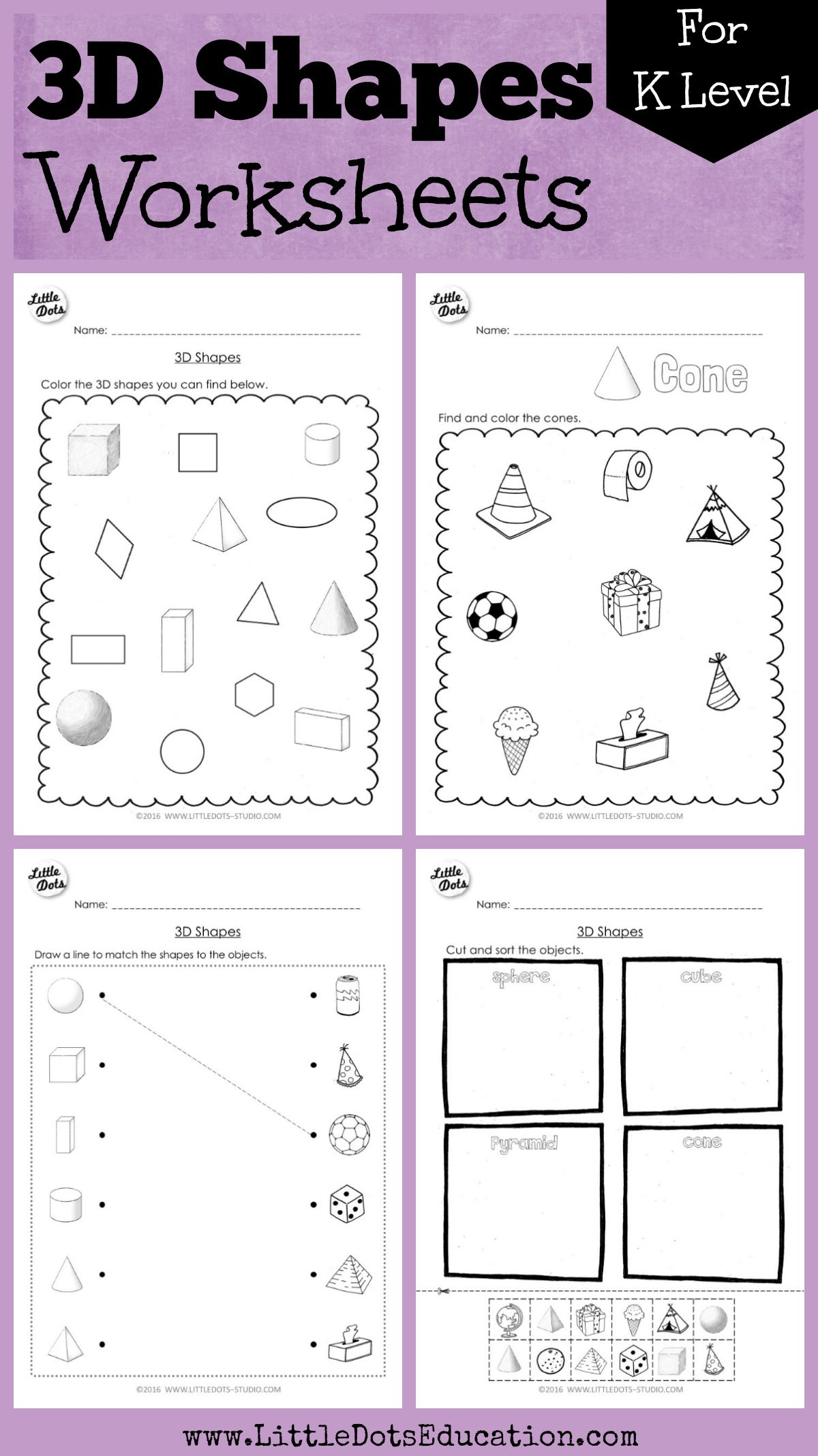 21 3D Shapes Kindergarten Free Worksheets