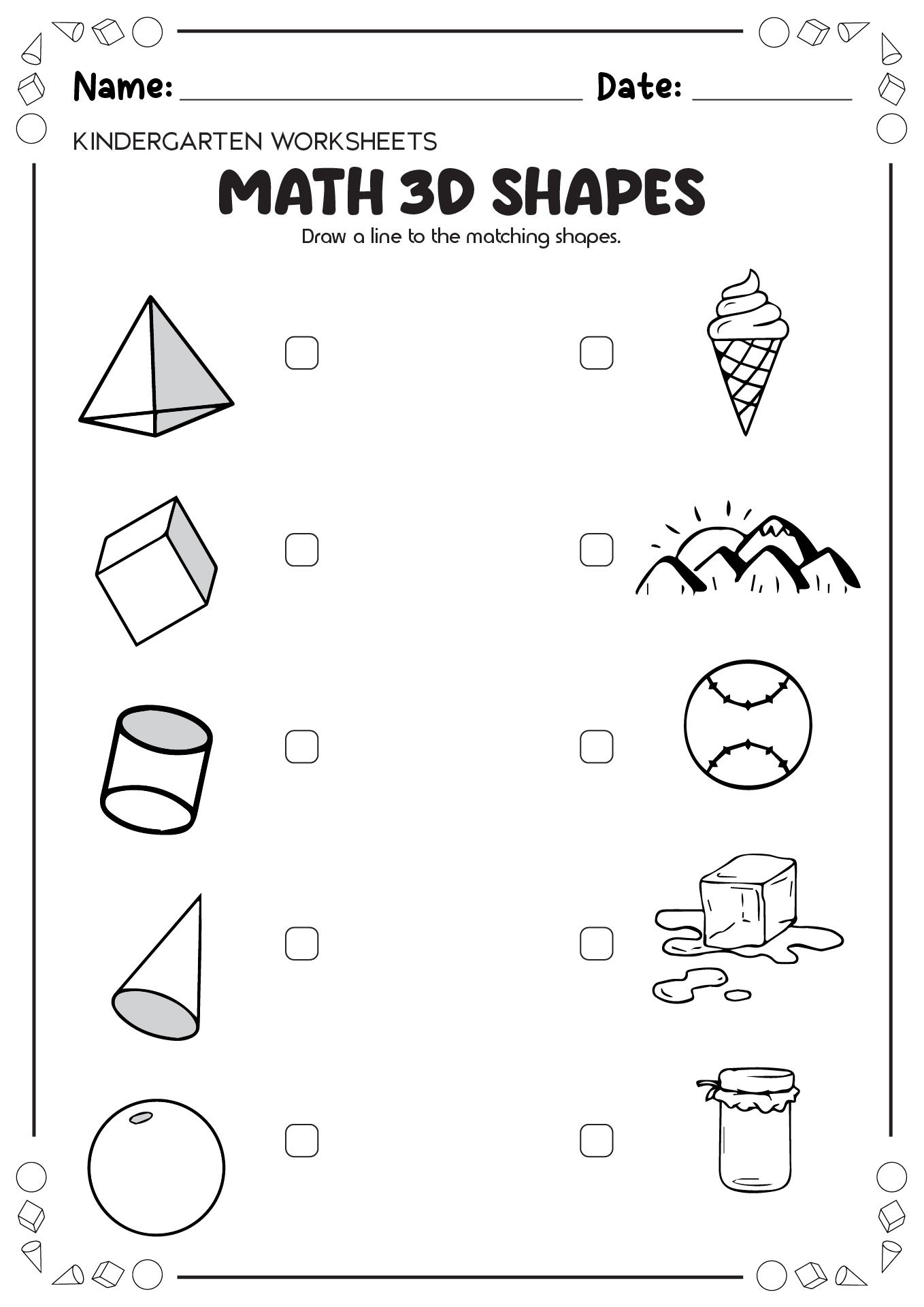 21 3D Shapes Kindergarten Free Worksheets