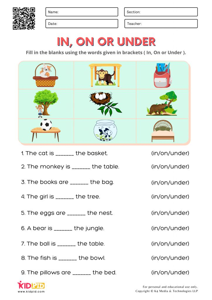 21 Preposition Worksheets For Kindergarten